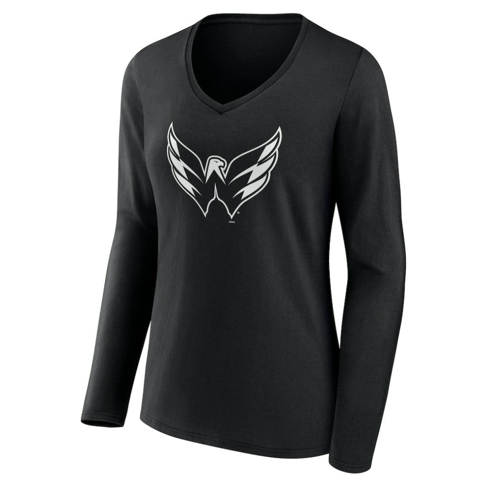NHL,Custom Washington Capitals Women's Personalized Name & Number Monochrome Long Sleeve V-Neck T-Shirt - Black