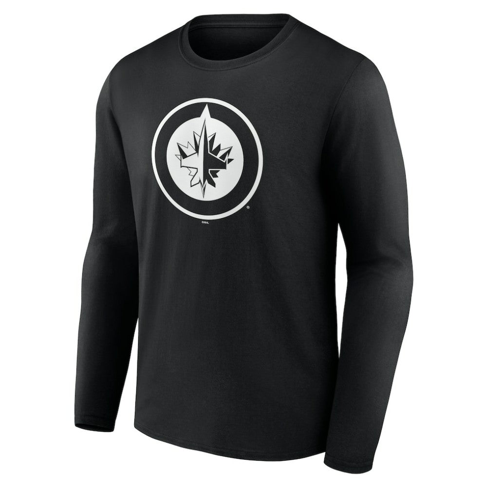 NHL,Custom Winnipeg Jets Personalized Name & Number Monochrome Long Sleeve T-Shirt - Black