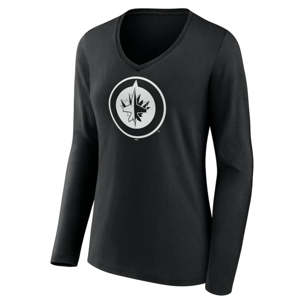 NHL,Custom Winnipeg Jets Women's Personalized Name & Number Monochrome Long Sleeve V-Neck T-Shirt - Black