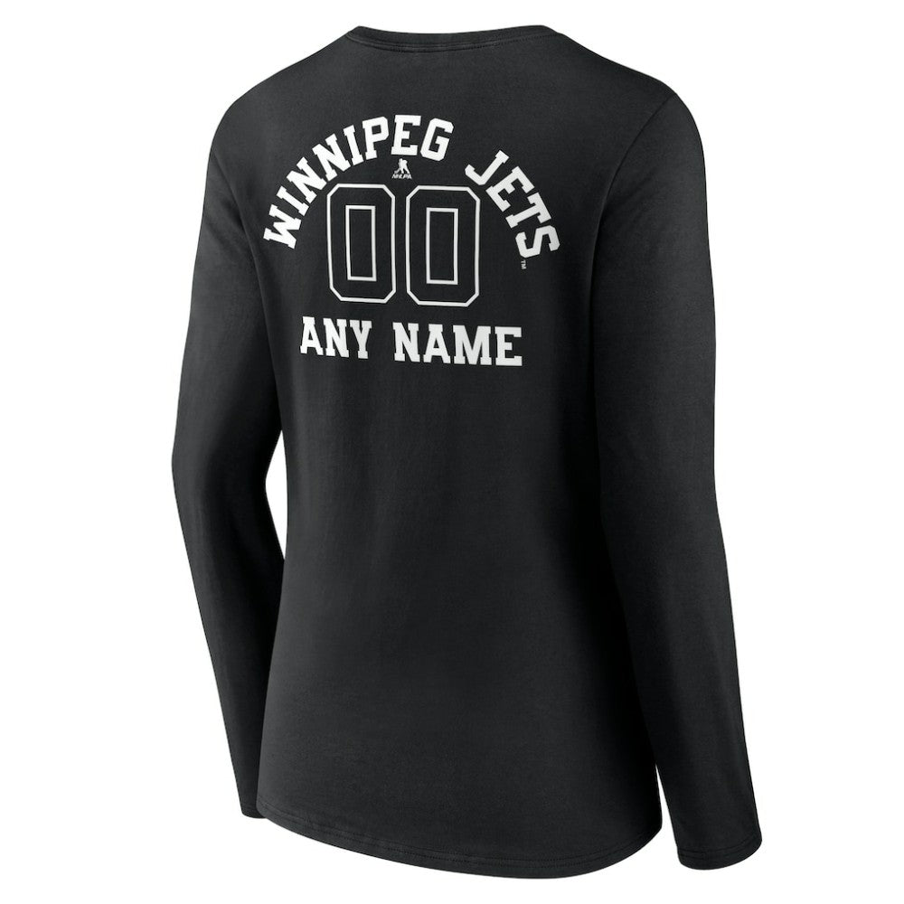 NHL,Custom Winnipeg Jets Women's Personalized Name & Number Monochrome Long Sleeve V-Neck T-Shirt - Black
