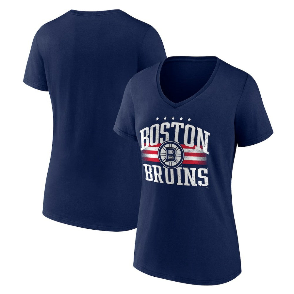 NHL Boston Bruins Women's Americana Team V-Neck T-Shirt - Navy