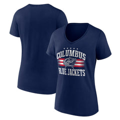 NHL Columbus Blue Jackets Women's Americana Team V-Neck T-Shirt - Navy