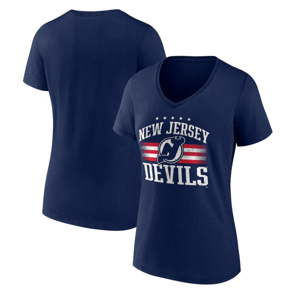 NHL New Jersey Devils Women's Americana Team V-Neck T-Shirt - Navy