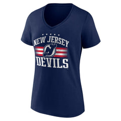 NHL New Jersey Devils Women's Americana Team V-Neck T-Shirt - Navy