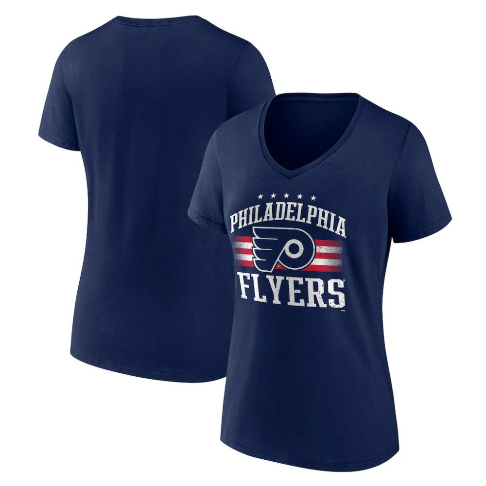 NHL Philadelphia Flyers Women's Americana Team V-Neck T-Shirt - Navy