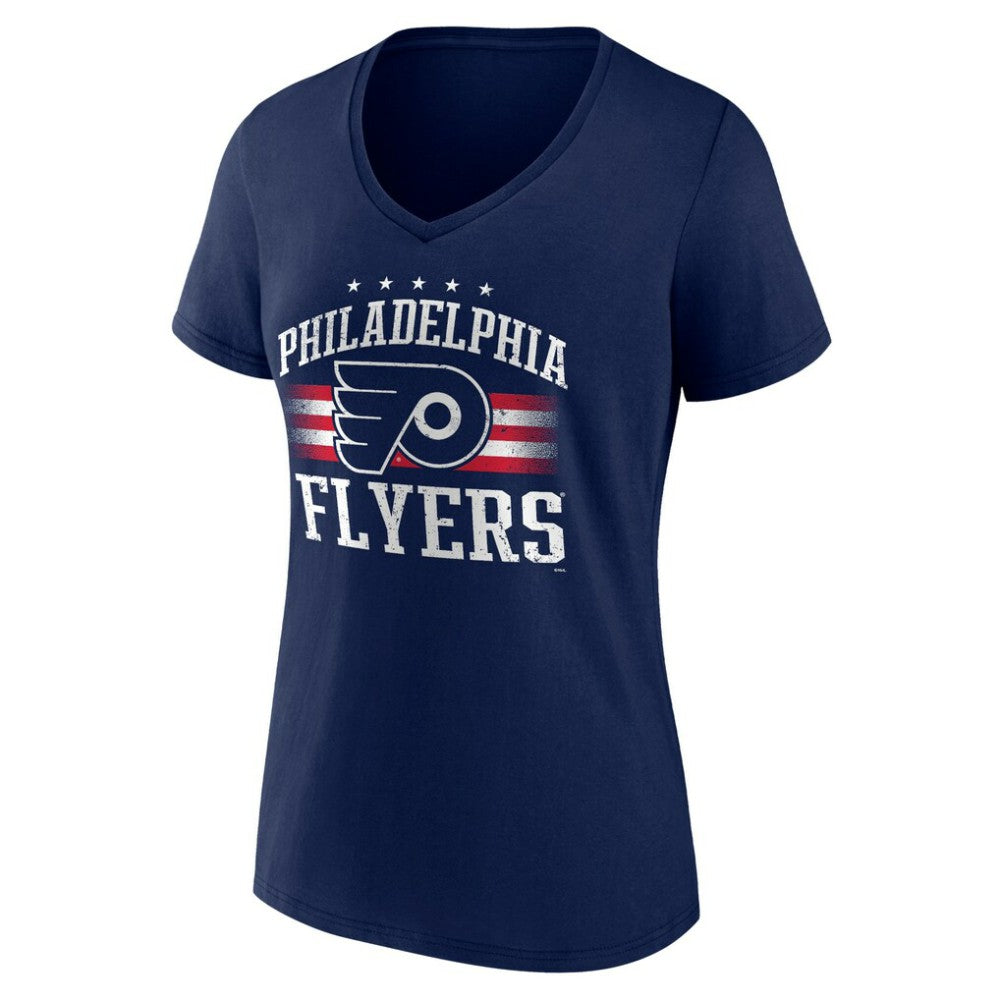 NHL Philadelphia Flyers Women's Americana Team V-Neck T-Shirt - Navy