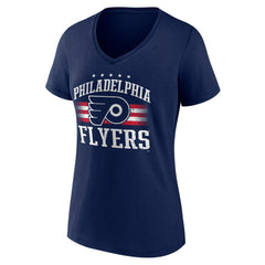 NHL Philadelphia Flyers Women's Americana Team V-Neck T-Shirt - Navy