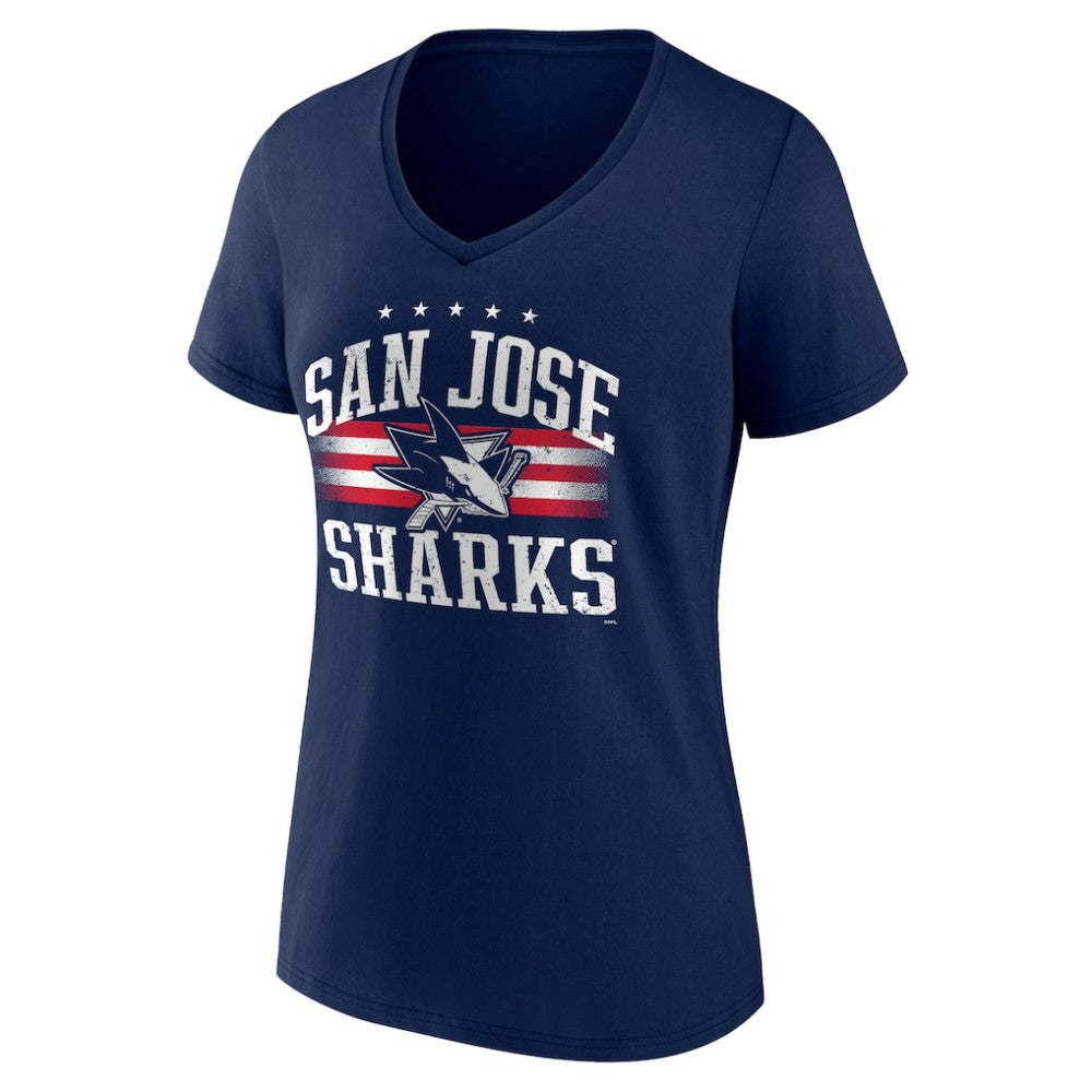 NHL San Jose Sharks Women's Americana Team V-Neck T-Shirt - Navy