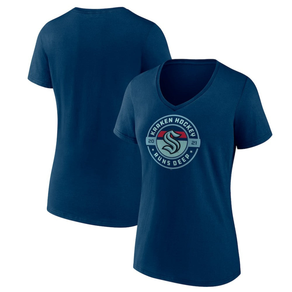 NHL Seattle Kraken Women's Native V-Neck T-Shirt - Deep Sea Blue