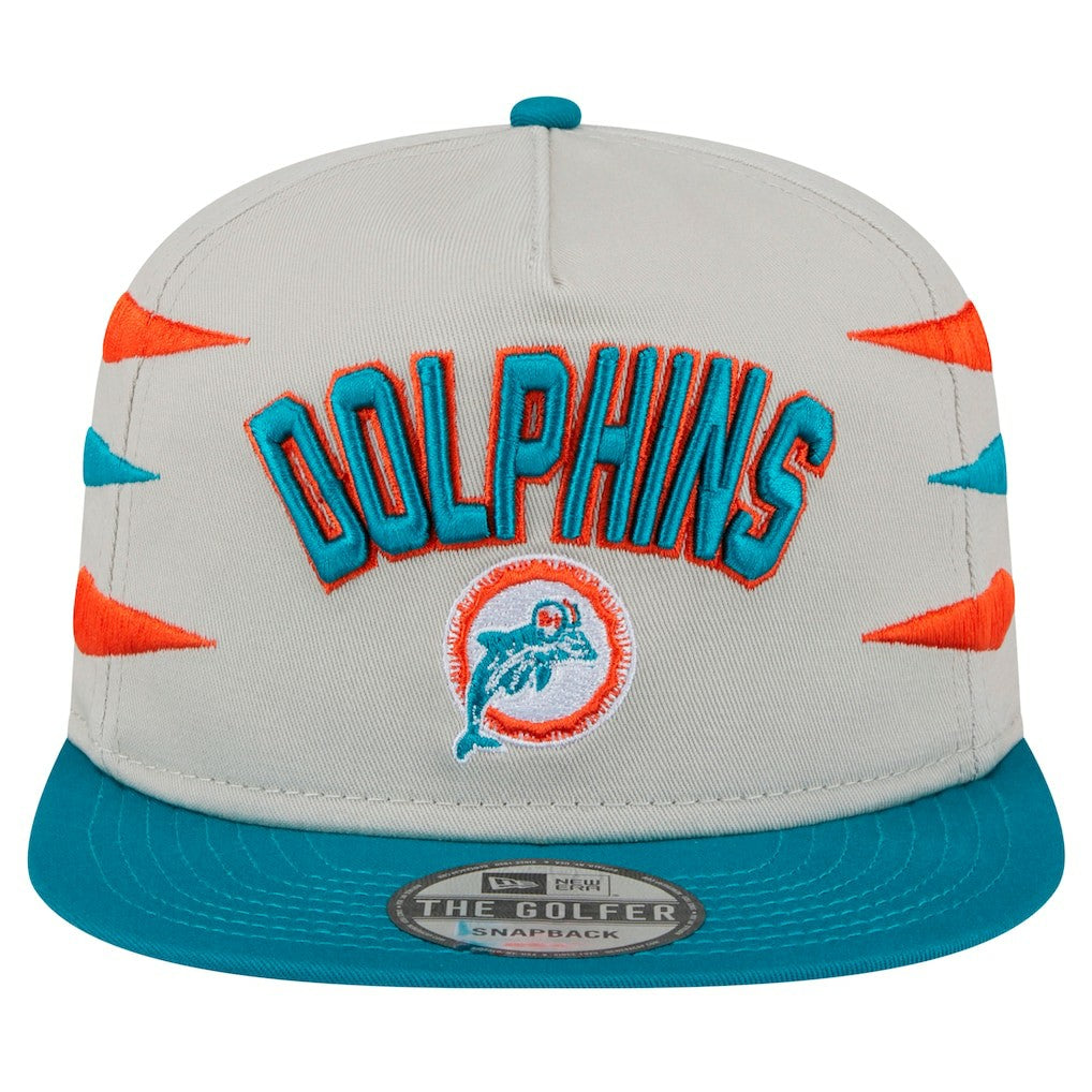 Miami Dolphins New Era Athletic Golfer Snapback Hat Stone/Aqua