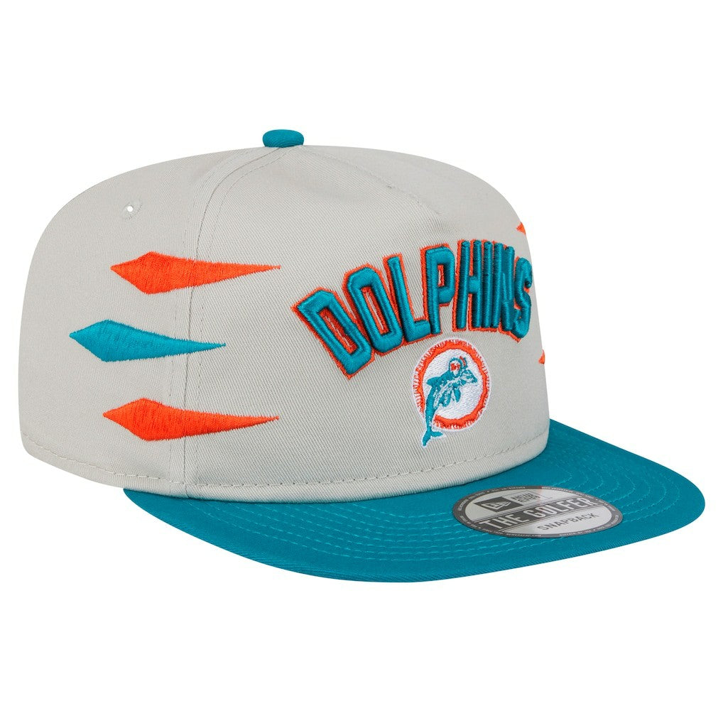 Miami Dolphins New Era Athletic Golfer Snapback Hat Stone/Aqua