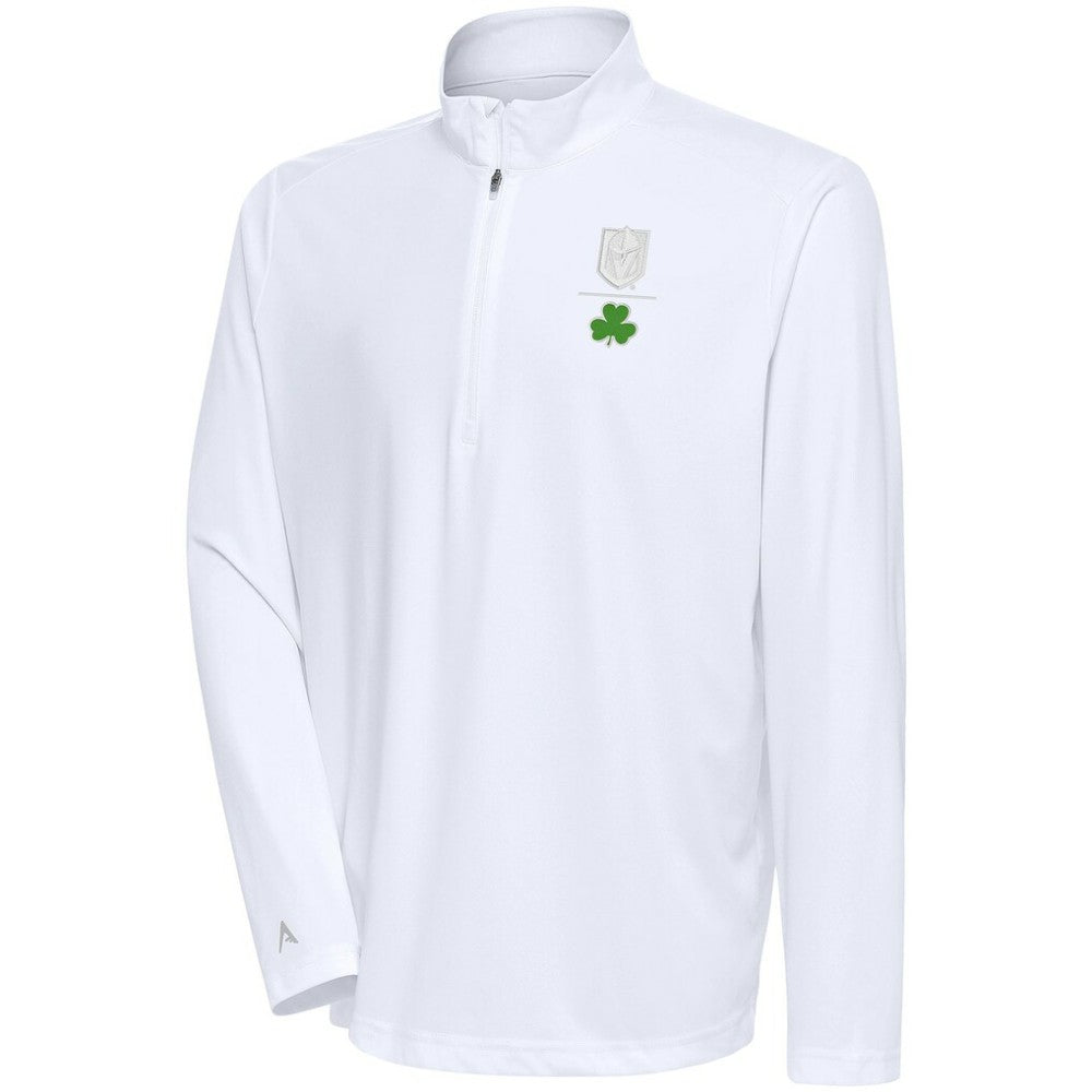 NHL Vegas Golden Knights Antigua Shamrock Tribute Quarter-Zip Pullover Top - White