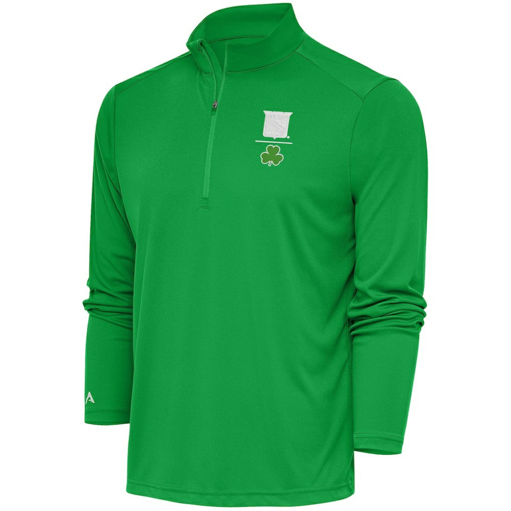 NHL New York Rangers Antigua Shamrock Tribute Quarter-Zip Pullover Top - Kelly Green