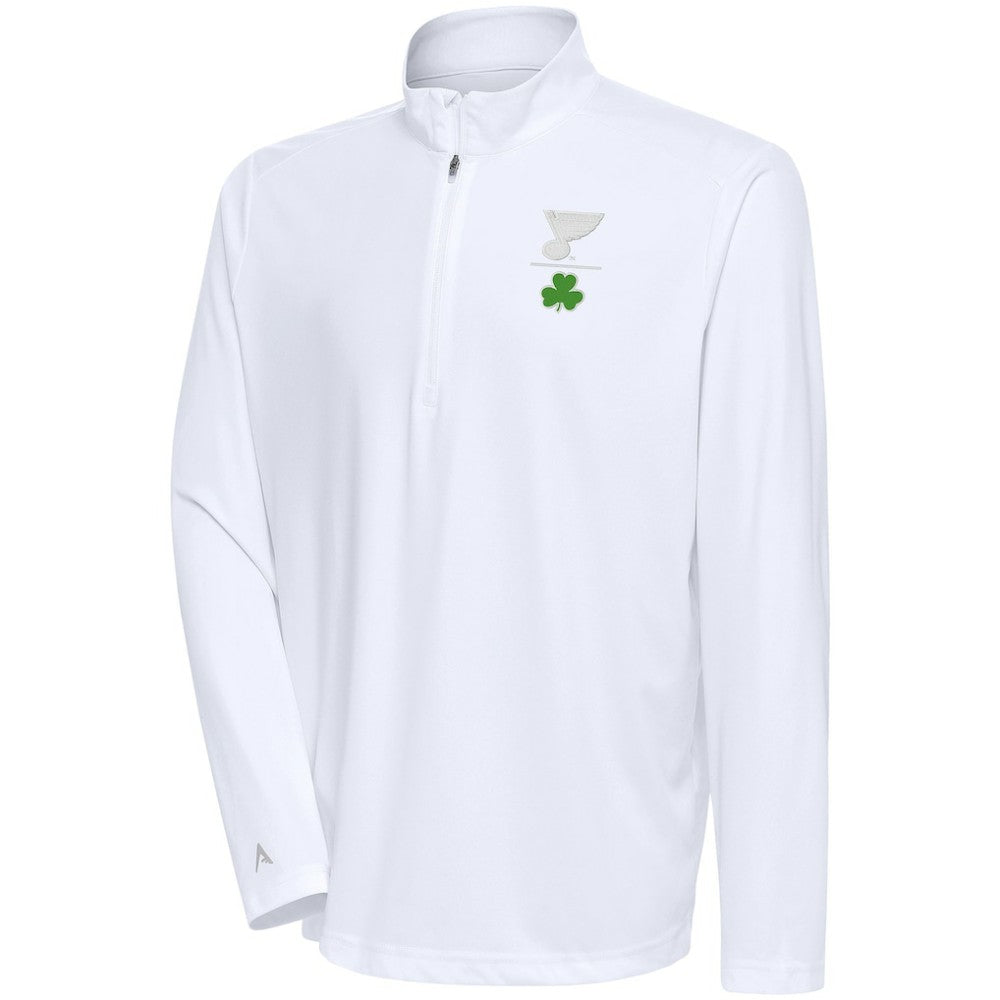 NHL St. Louis Blues Antigua Shamrock Tribute Quarter-Zip Pullover Top - White