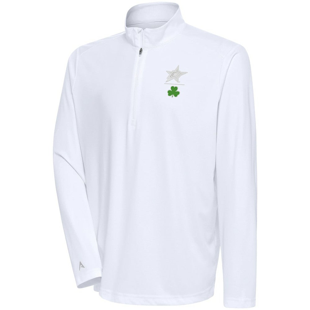 NHL Dallas Stars Antigua Shamrock Tribute Quarter-Zip Pullover Top - White