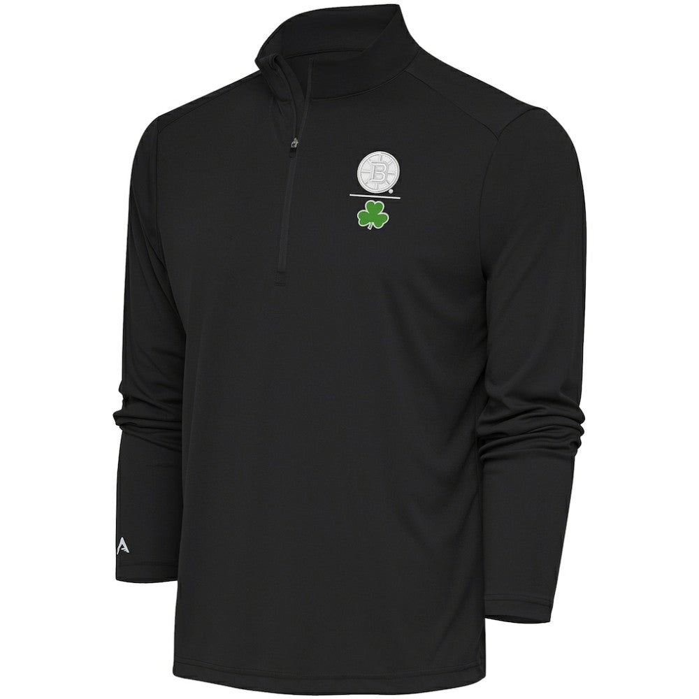 NHL Boston Bruins Antigua Shamrock Tribute Quarter-Zip Pullover Top - Charcoal