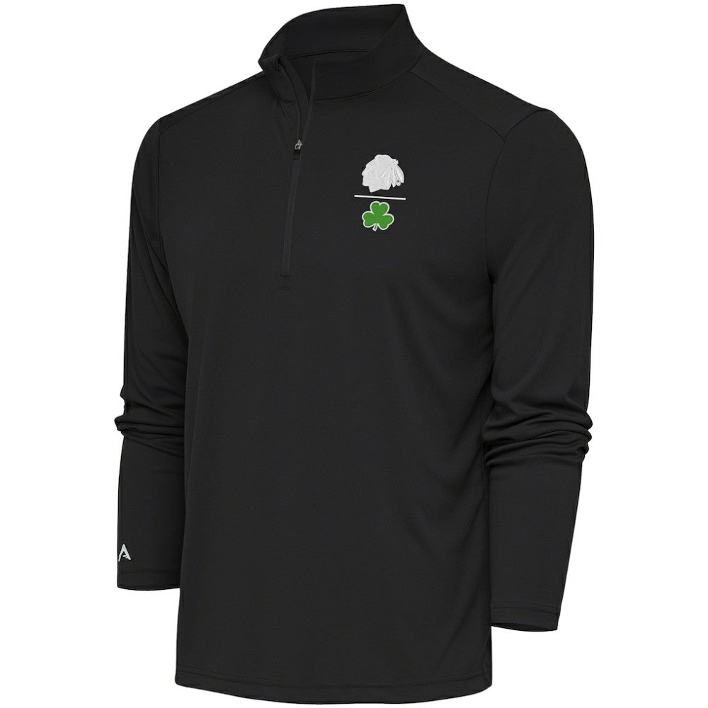 NHL Chicago Blackhawks Antigua Shamrock Tribute Quarter-Zip Pullover Top - Charcoal