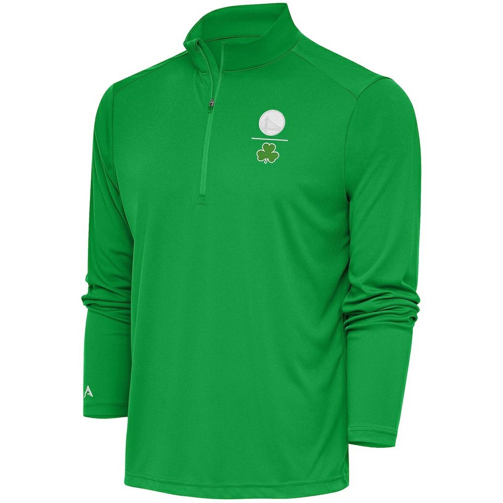 Golden State Warriors Antigua Shamrock Tribute Quarter-Zip Pullover Top Kelly Green