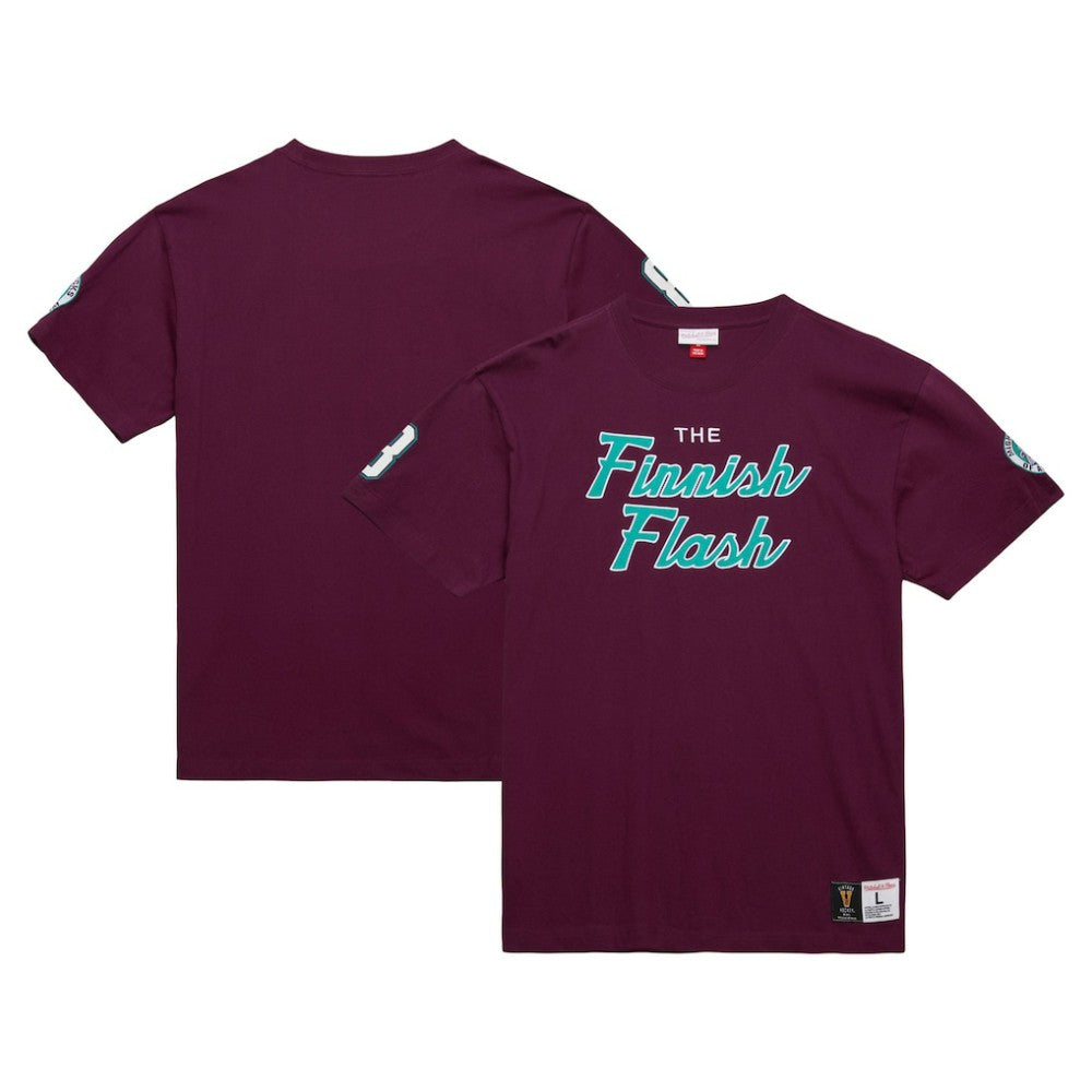 NHL Teemu Selanne Anaheim Ducks Mitchell & Ness Premium Nickname Vintage Logo T-Shirt - Purple