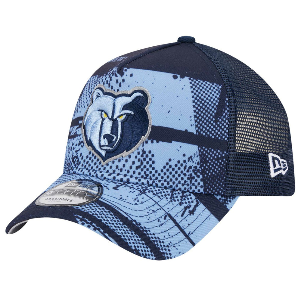 Memphis Grizzlies Tip Off A-Frame Trucker 9FORTY Adjustable Hat Navy/Light Blue