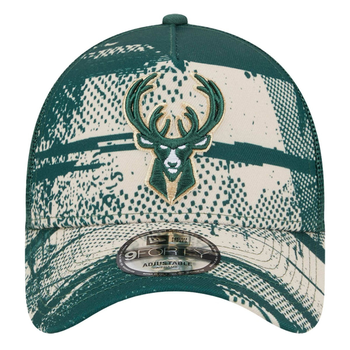 Milwaukee Bucks Tip Off A-Frame Trucker 9FORTY Adjustable Hat Hunter Green/Cream