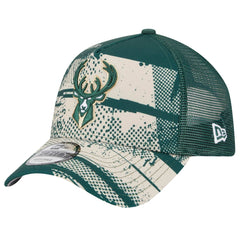Milwaukee Bucks Tip Off A-Frame Trucker 9FORTY Adjustable Hat Hunter Green/Cream