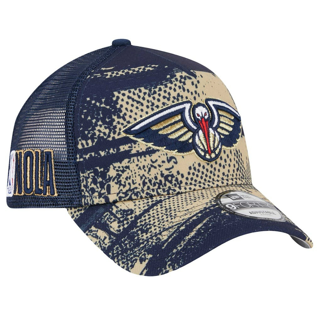New Orleans Pelicans Tip Off A-Frame Trucker 9FORTY Adjustable Hat Navy/Gold
