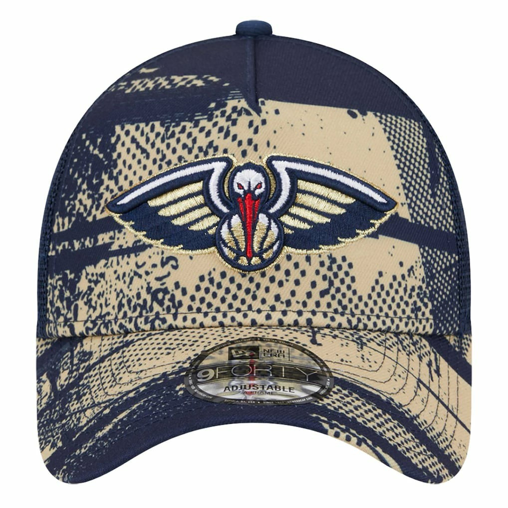 New Orleans Pelicans Tip Off A-Frame Trucker 9FORTY Adjustable Hat Navy/Gold