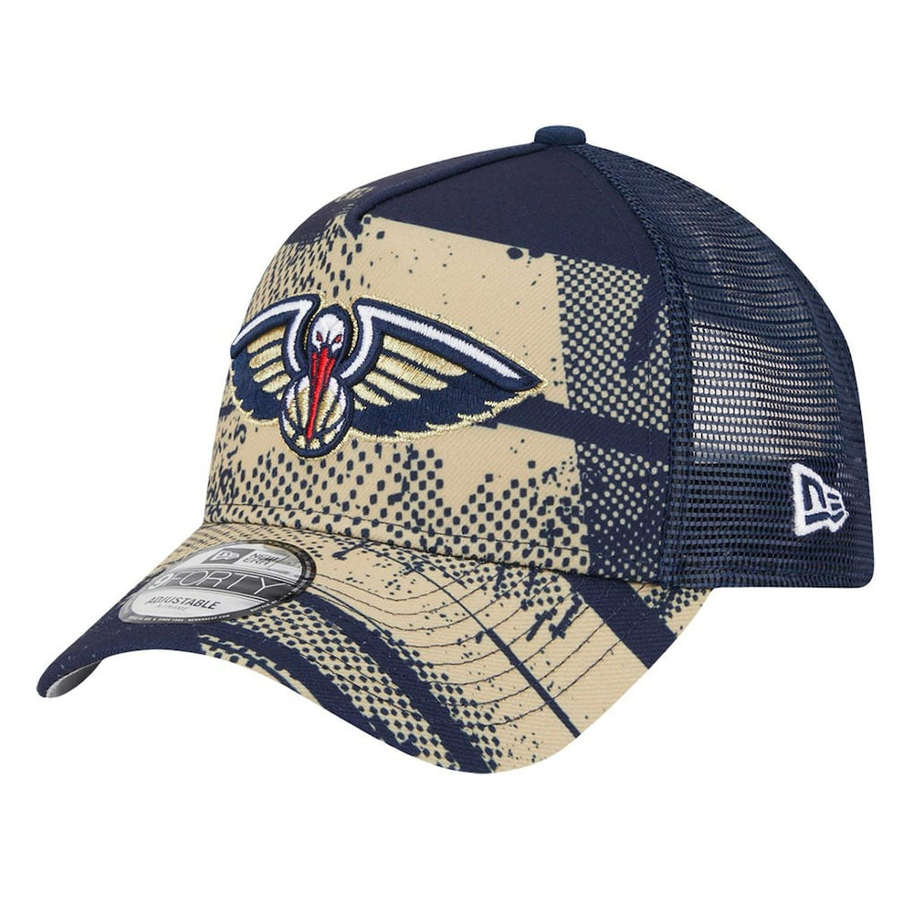 New Orleans Pelicans Tip Off A-Frame Trucker 9FORTY Adjustable Hat Navy/Gold