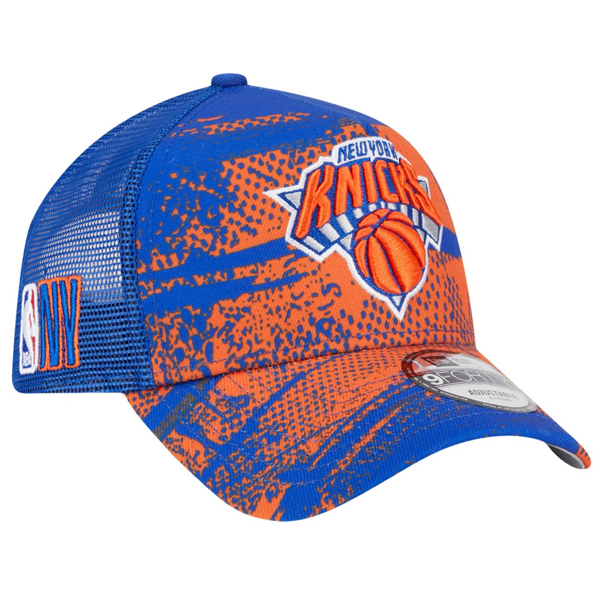 New York Knicks Tip Off A-Frame Trucker 9FORTY Adjustable Hat Blue/Orange