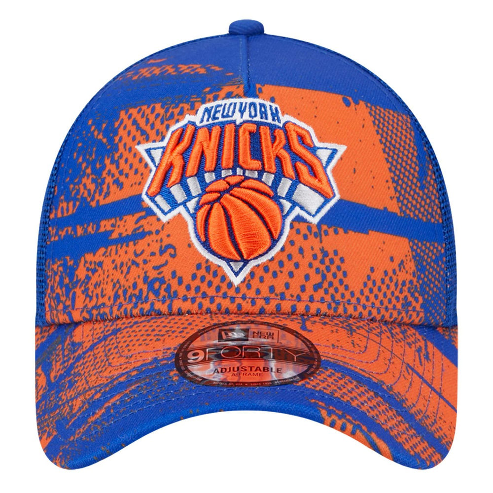 New York Knicks Tip Off A-Frame Trucker 9FORTY Adjustable Hat Blue/Orange