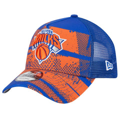 New York Knicks Tip Off A-Frame Trucker 9FORTY Adjustable Hat Blue/Orange