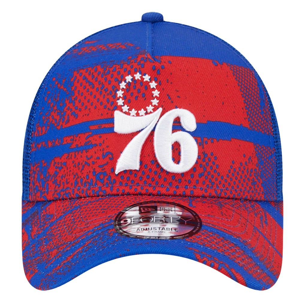 Philadelphia 76ers Tip Off A-Frame Trucker 9FORTY Adjustable Hat Royal/Red