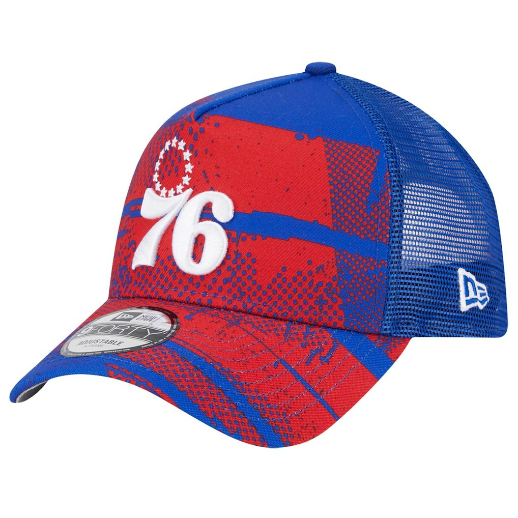 Philadelphia 76ers Tip Off A-Frame Trucker 9FORTY Adjustable Hat Royal/Red