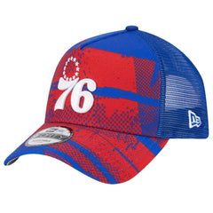 Philadelphia 76ers Tip Off A-Frame Trucker 9FORTY Adjustable Hat Royal/Red