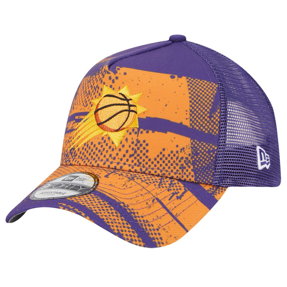 Phoenix Suns Tip Off A-Frame Trucker 9FORTY Adjustable Hat Purple/Orange
