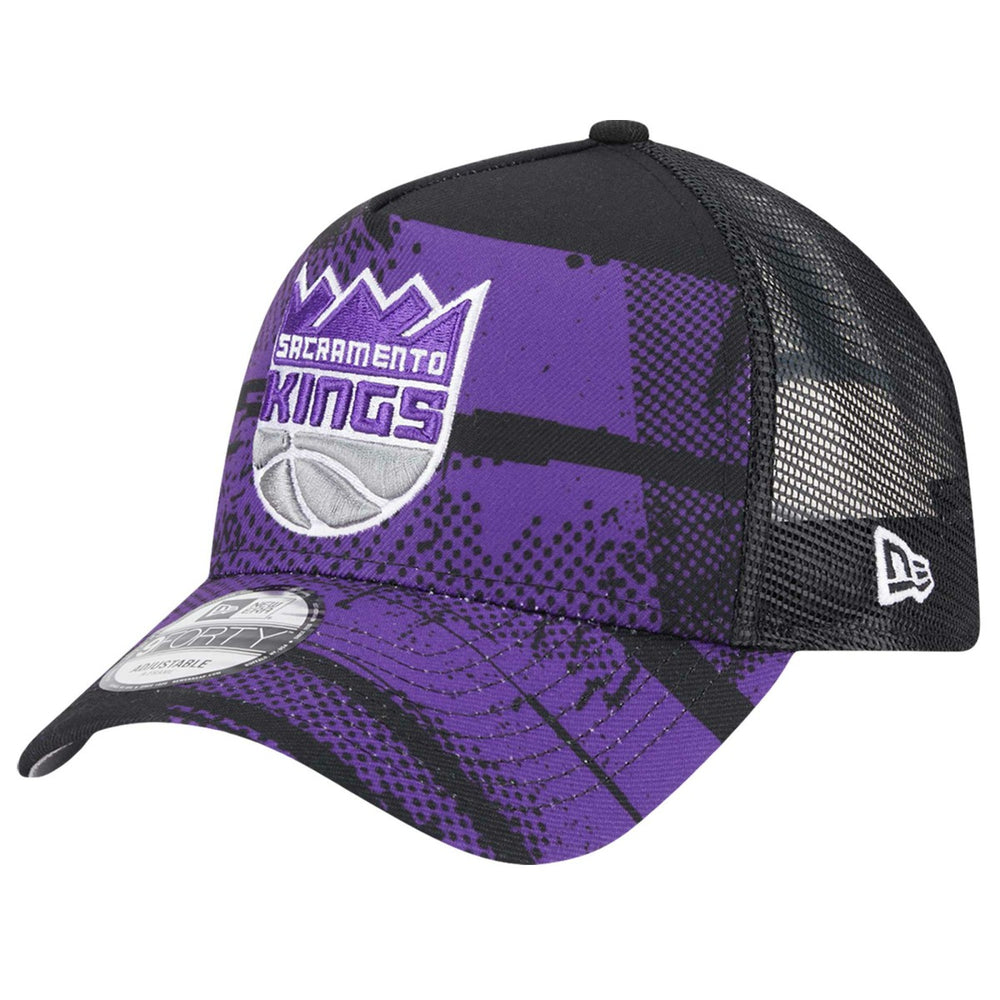 Sacramento Kings Tip Off A-Frame Trucker 9FORTY Adjustable Hat Black/Purple