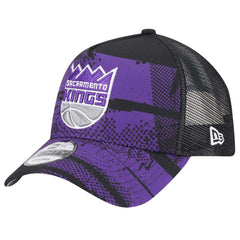 Sacramento Kings Tip Off A-Frame Trucker 9FORTY Adjustable Hat Black/Purple