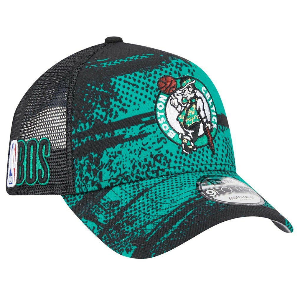 Boston Celtics Tip Off A-Frame Trucker 9FORTY Adjustable Hat Black/Kelly Green