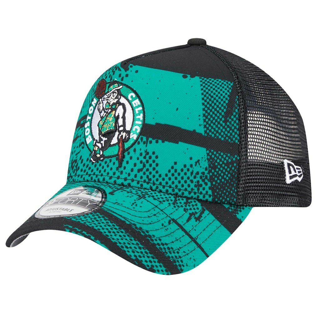 Boston Celtics Tip Off A-Frame Trucker 9FORTY Adjustable Hat Black/Kelly Green