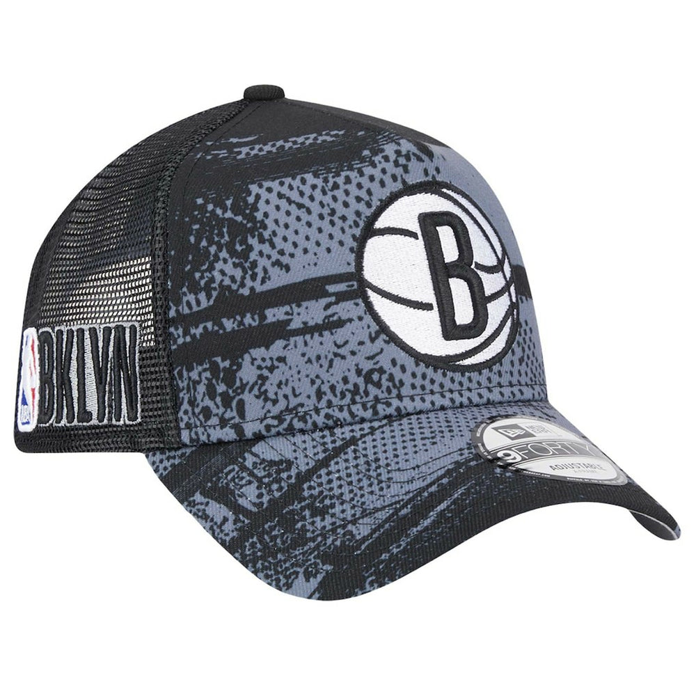 Brooklyn Nets Tip Off A-Frame Trucker 9FORTY Adjustable Hat Black/Charcoal