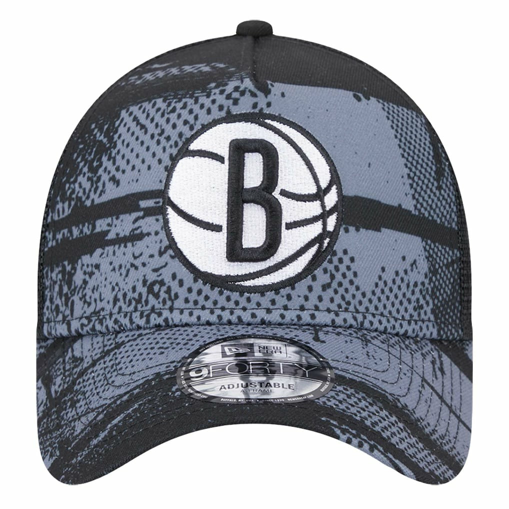 Brooklyn Nets Tip Off A-Frame Trucker 9FORTY Adjustable Hat Black/Charcoal