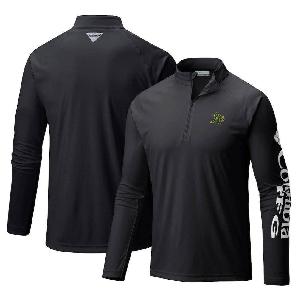 Athletics Columbia Terminal Tackle Omni-Shade Raglan Quarter-Zip Pullover Top - Black Pullover