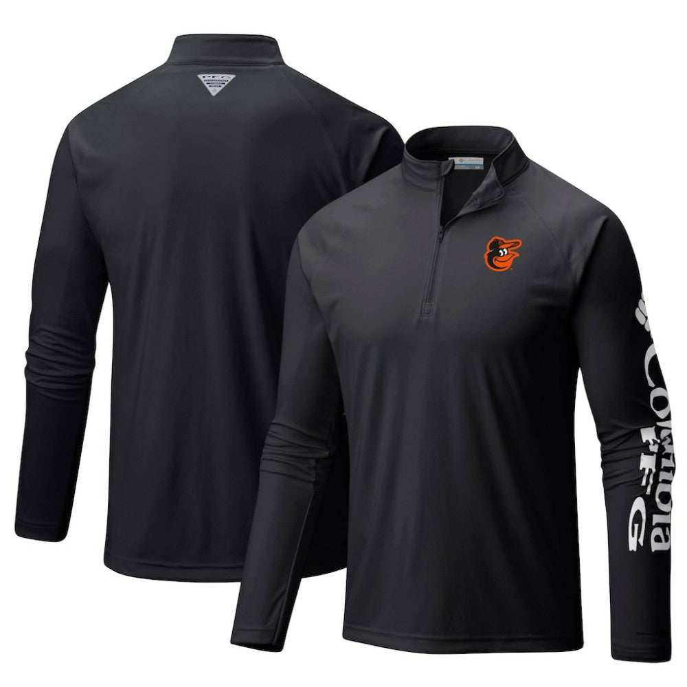 Baltimore Orioles Columbia Terminal Tackle Omni-Shade Raglan Quarter-Zip Pullover Top - Black Pullover