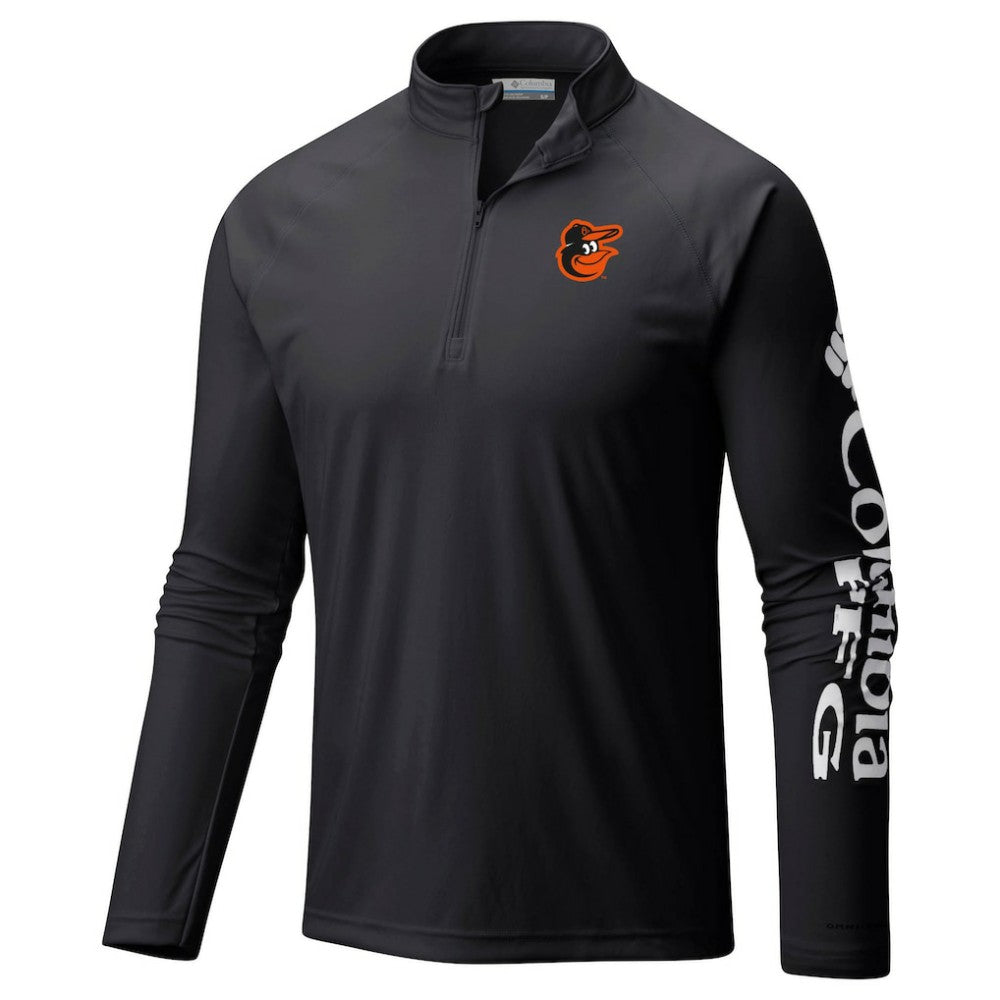 Baltimore Orioles Columbia Terminal Tackle Omni-Shade Raglan Quarter-Zip Pullover Top - Black Pullover
