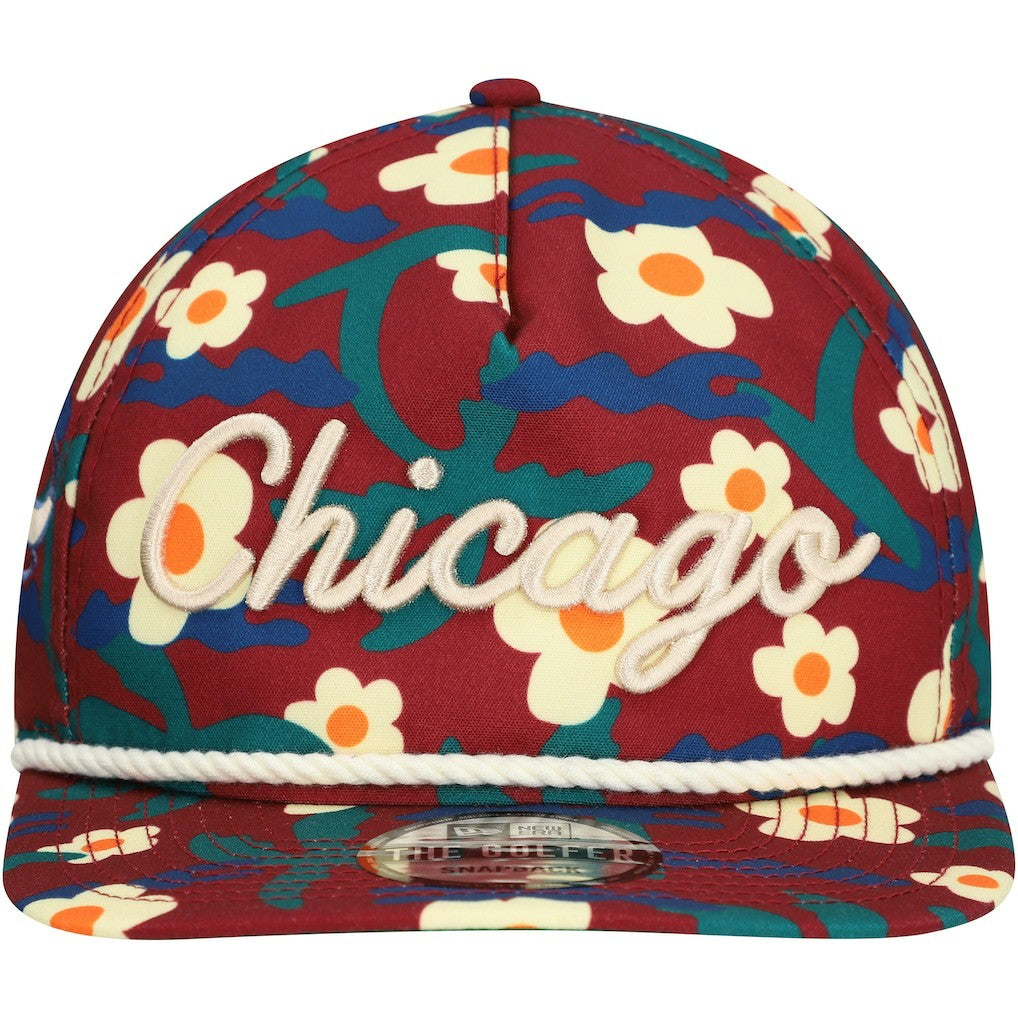 Chicago Bulls Vacation Floral Golfer Snapback Hat Crimson
