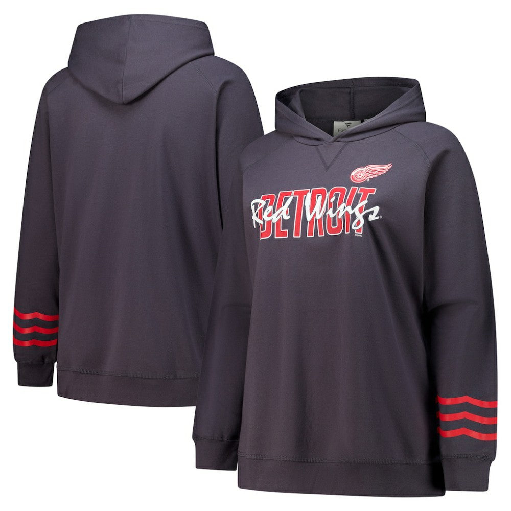 NHL Detroit Red Wings Fanatics Women's Plus Size Lightweight Fleece Raglan Pullover Hoodie - Charcoal