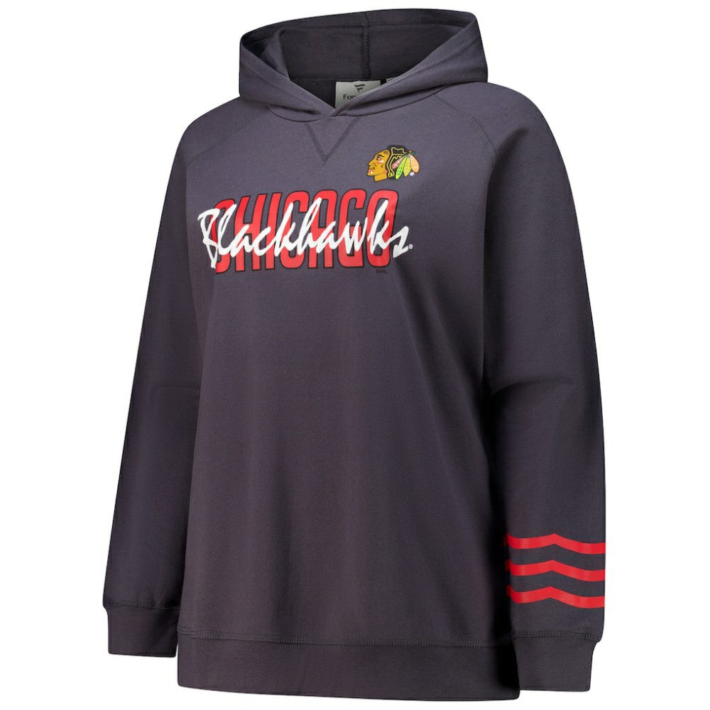 NHL Chicago Blackhawks Fanatics Women's Plus Size Lightweight Fleece Raglan Pullover Hoodie - Charcoal