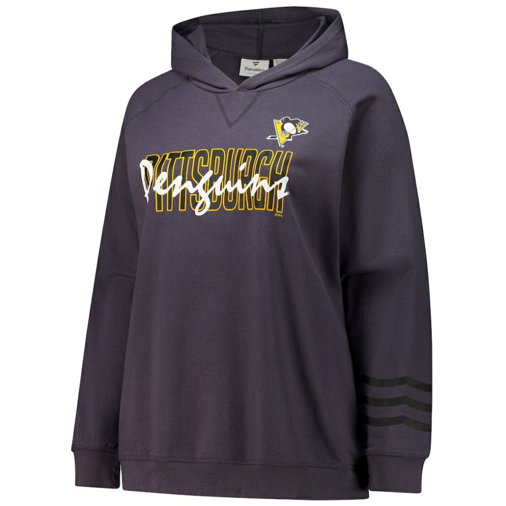 NHL Pittsburgh Penguins Fanatics Women's Plus Size Lightweight Fleece Raglan Pullover Hoodie - Charcoal