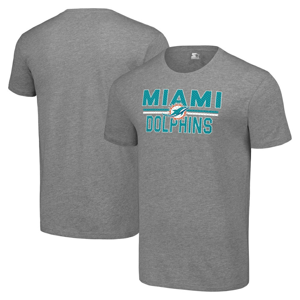 Miami Dolphins Starter Team Mesh Print Graphic T-Shirt Heather Gray